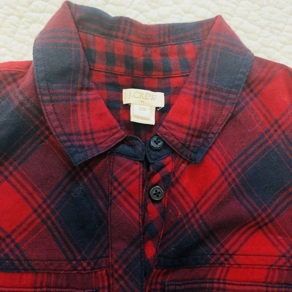 J. Crew Blue Red Plaid Flannel Shirt Dress